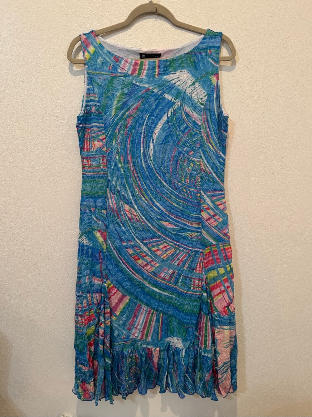 Sleeveless Blue Swirl Print Midi Dress